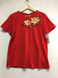 New N NATORI Embroidered Floral Red T-Shirt S/P