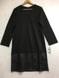 New N NATORI, Solid Double Knit Dress With Faux Leather Combo Black Medium