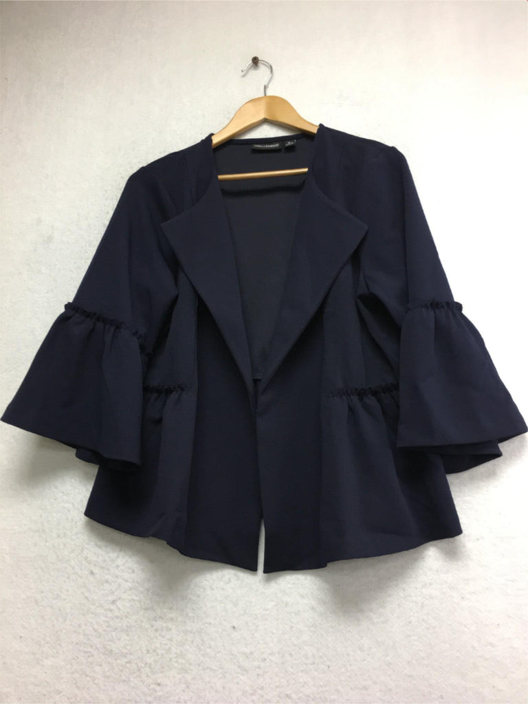 New NINA LEONARD Open Front Ruffled Detail Jacket Navy XL