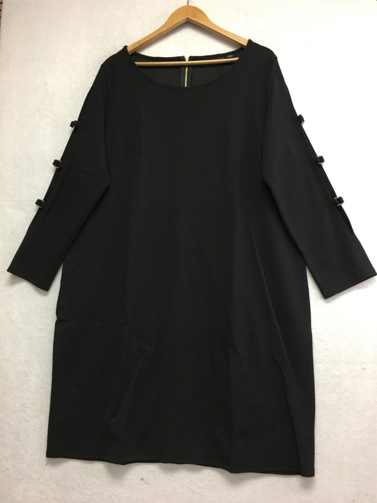 New Nina Leonard Long Sleeve Ladder Detail Dress With Metal Squares Black 2X