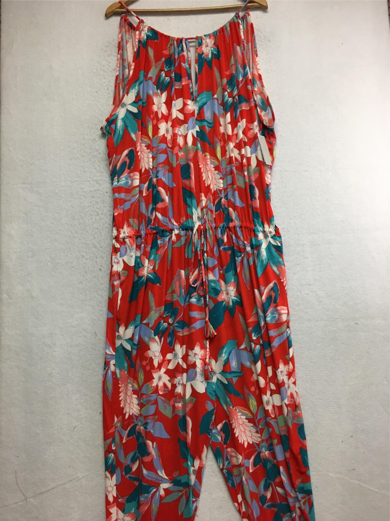 New N NATORI  Jersey Jumpsuit Flower Red Multi 1X