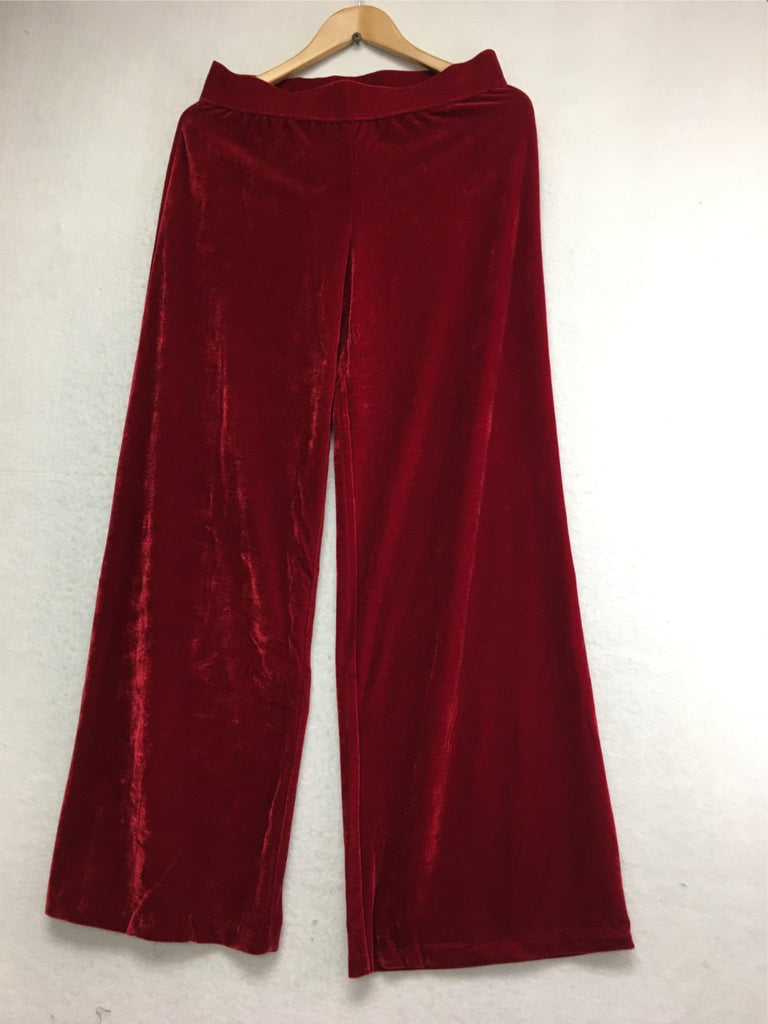 New N NATORI Solid Velvet Wide Leg Pant Red Maroon Large