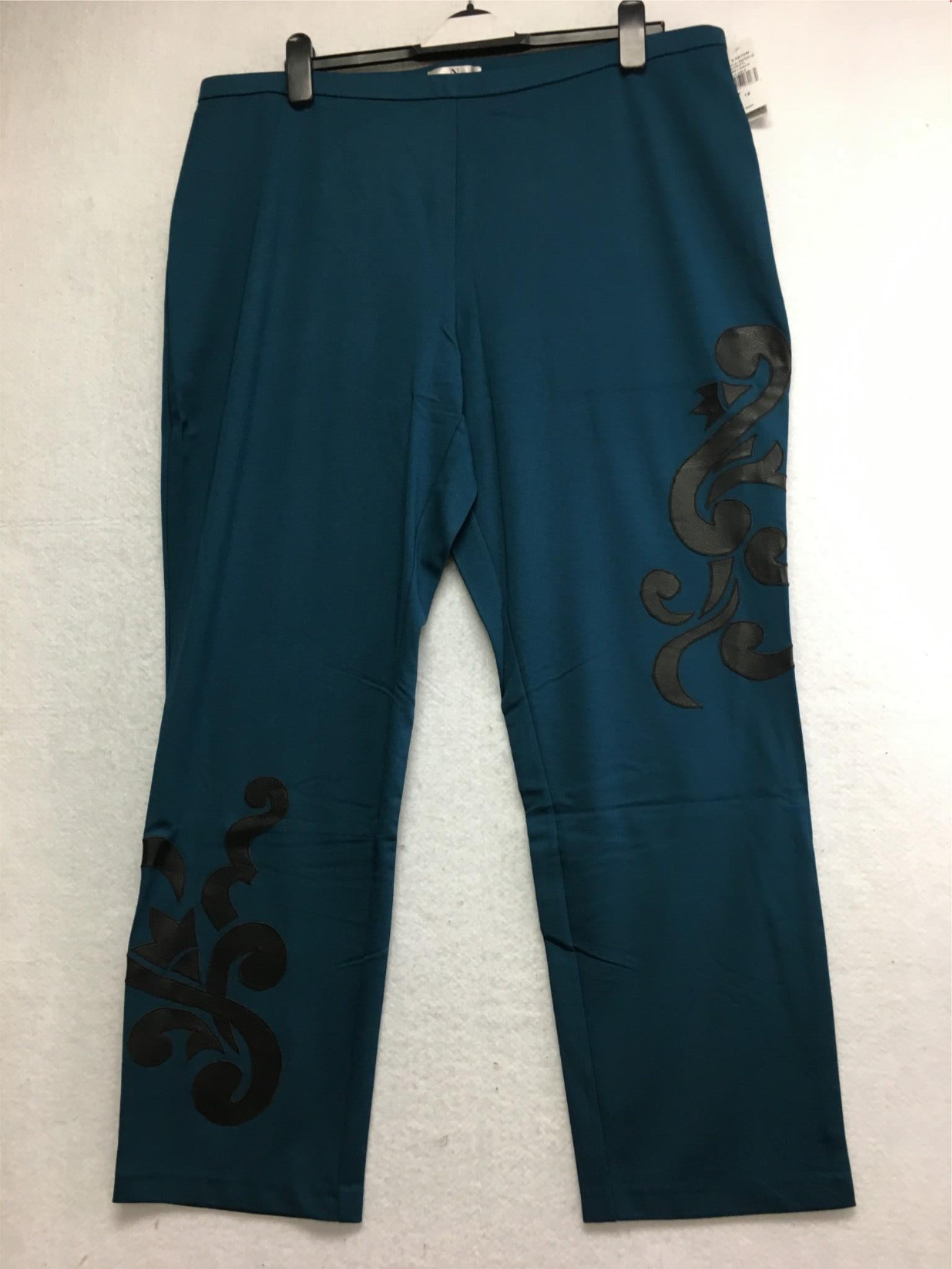 New N NATORI, Solid Double Knit Pant With Applique Dark Teal 1X
