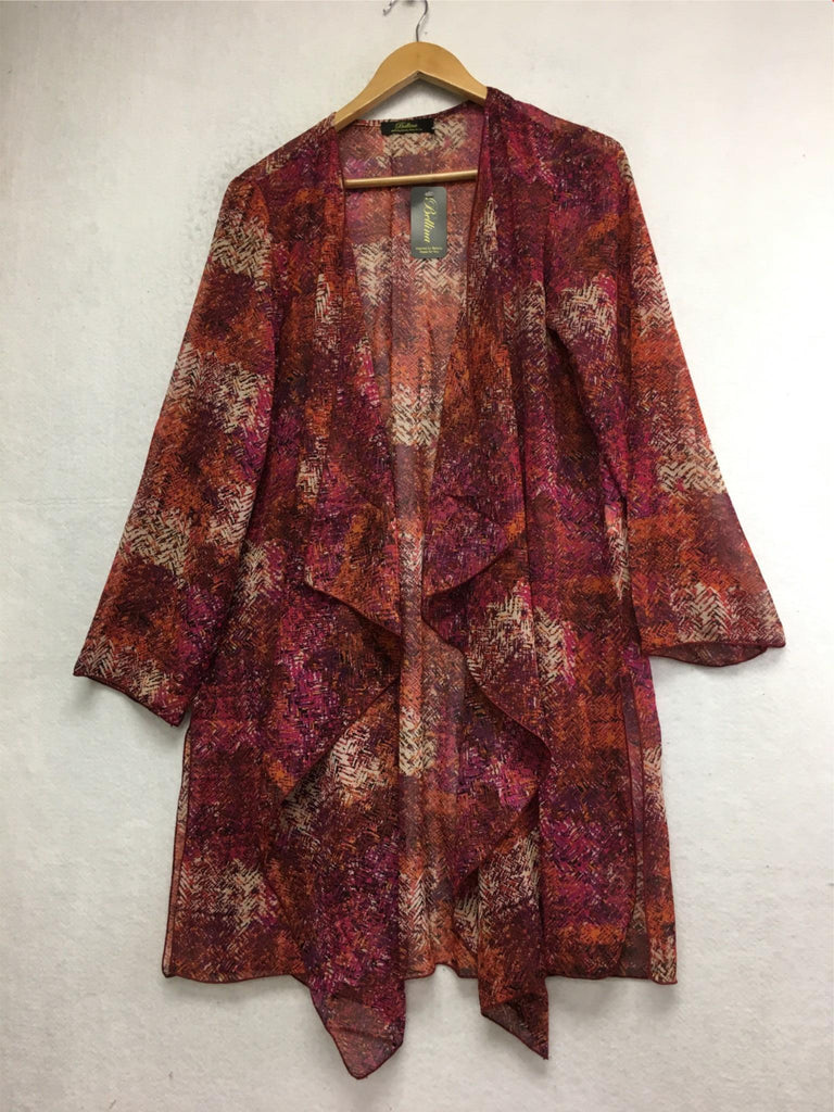 New BELLINA Printed Long Sleeve Chiffon Duster Multicolor XL