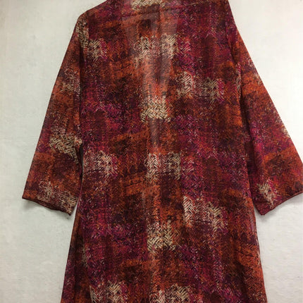 New BELLINA Printed Long Sleeve Chiffon Duster Multicolor Medium