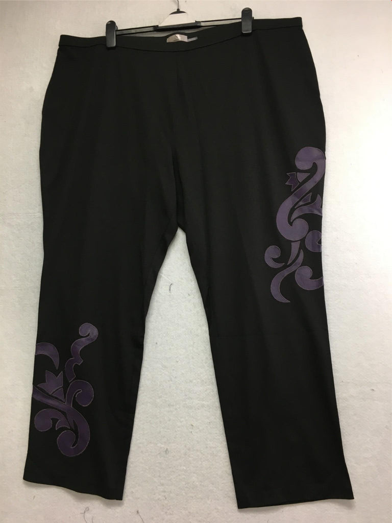 New N NATORI, Solid Double Knit Pant With Applique Black 2X