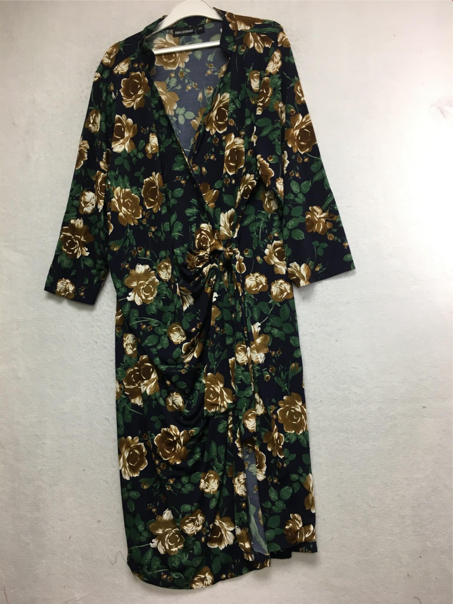 New NINA LEONARD Long Sleeve Floral Wrap Dress Navy Multi 3X