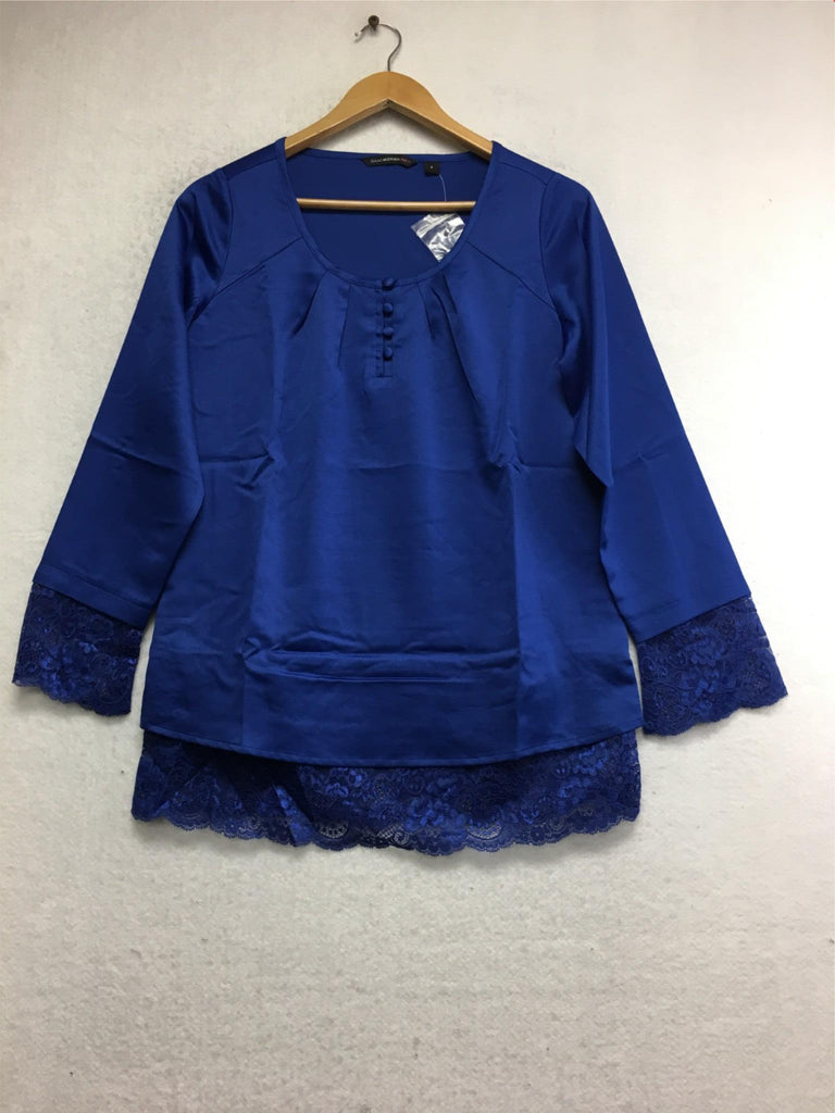 New ISAAC MIZRAHILive!, Long Sleeve Round Neck With Lace Royal Navy Size 2