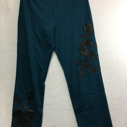 New N NATORI, Solid Double Knit Pant With Applique Dark Teal XL