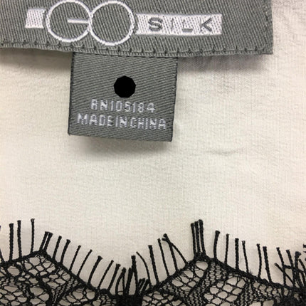 New GO SILK, Lace Trimmed Blouse Ecru Large