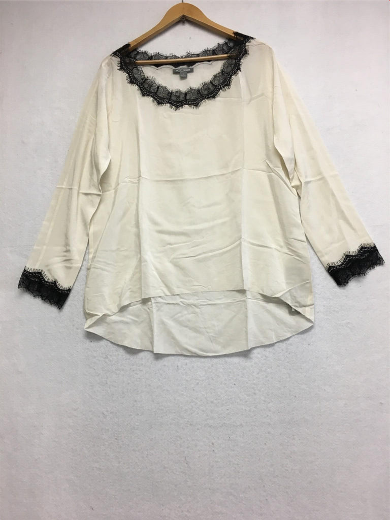 New GO SILK, Lace Trimmed Blouse Ecru XL