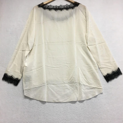 New GO SILK, Lace Trimmed Blouse Ecru XL