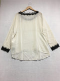 New GO SILK, Lace Trimmed Blouse Ecru Large