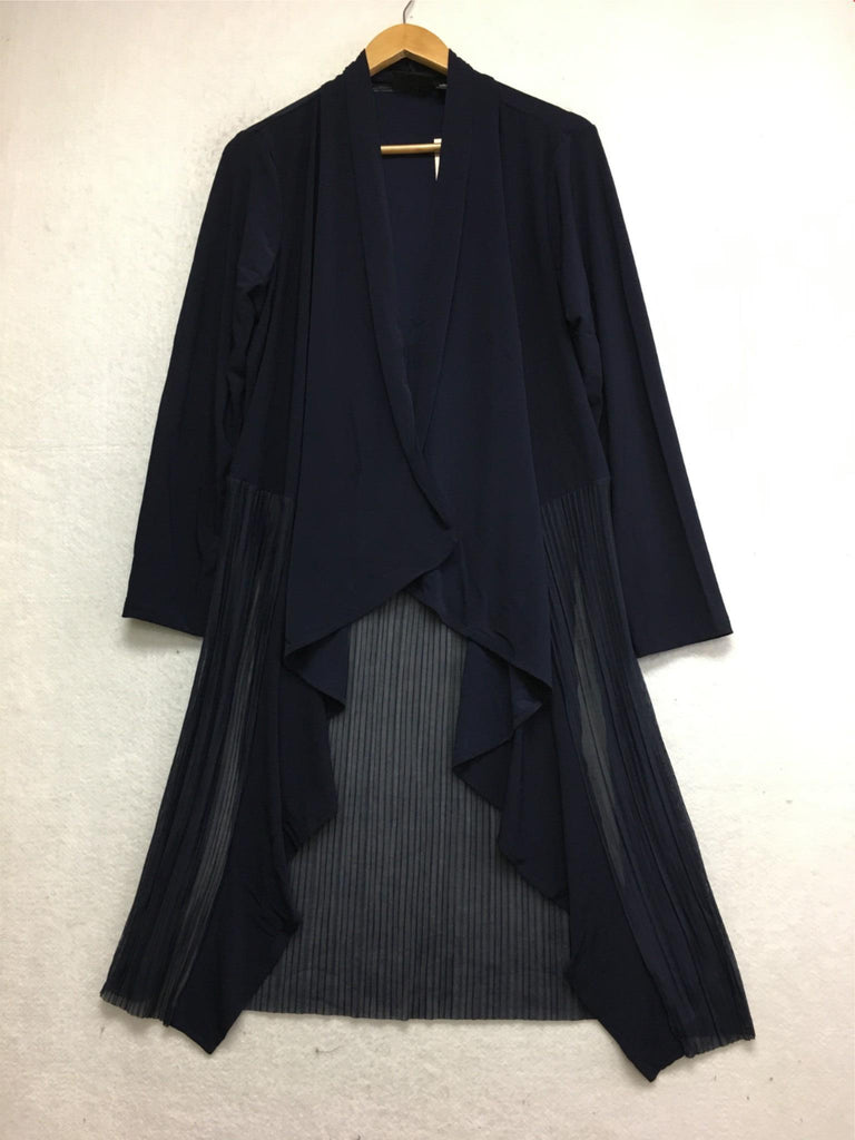 New NINA LEONARD Long Sleeve Open Front Ruffle Long Cardigan Navy Large