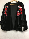 NEW N NATORI Women's Solid Velvet Floral Jacket in Black - Size XL/X1