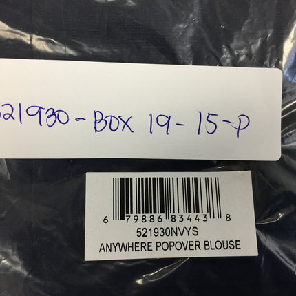 New GO Silk, Anywhere POPOVER Blouse Navy Small