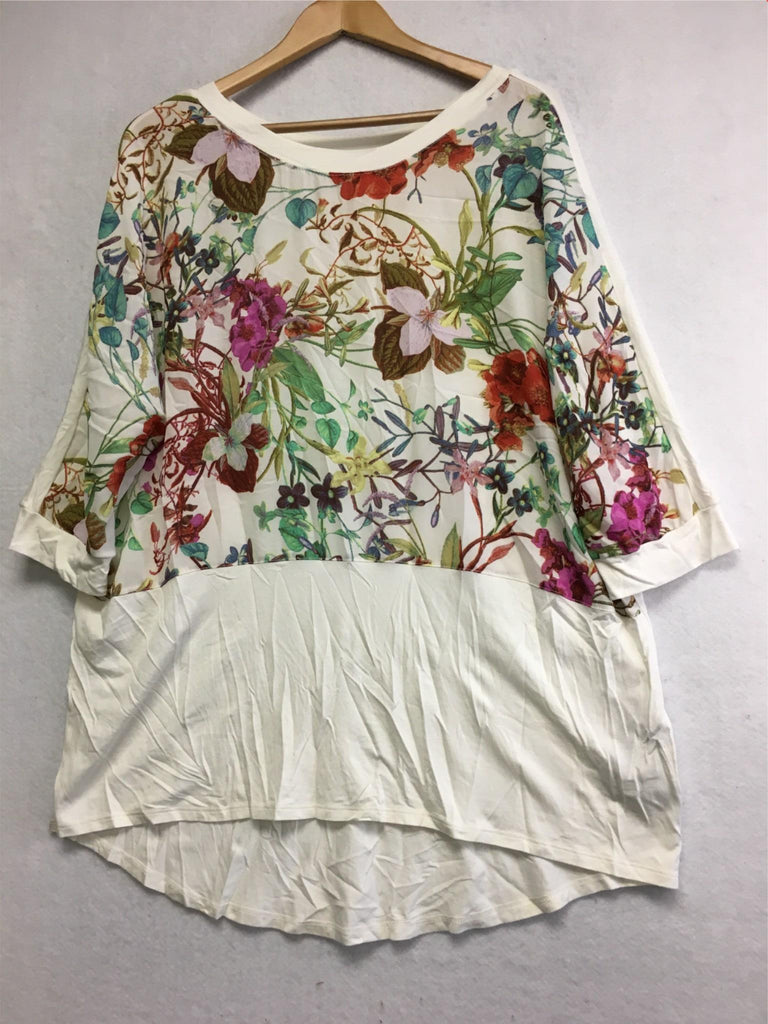 New BELLINA Mixed Media Dolman Sleeve Top Ivory Floral XXL