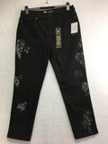 NEW DG2 By DIANE GILMAN, Straight Jean With Flower Embroidery Black 12P