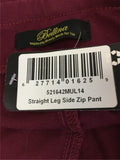 New BELLINA  Straight Leg Side Zip Pant Mulberry Size 14