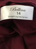 New BELLINA  Straight Leg Side Zip Pant Mulberry Size 14