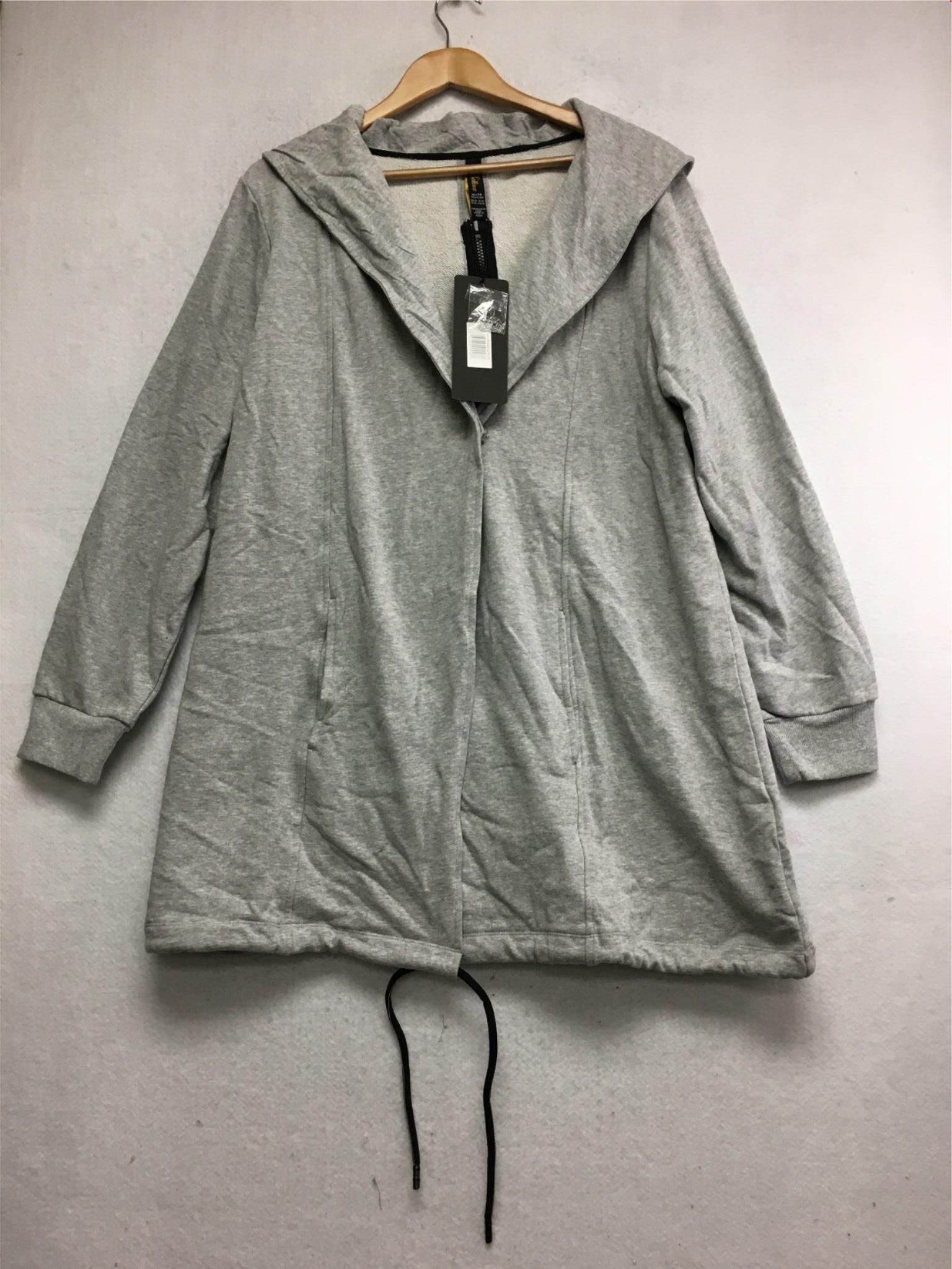 NEW BELLINA Long Casual Wrap Hoodie Cardigan With Contrast Trim Gray XL