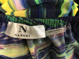 New N NATORI 3/4 Sleeve Peasant Top With Tie Belt Blue Multi Small