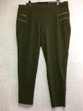 NEW NINA LEONARD Narrow Leg Pant With Zipped Front Pocket Army Green 2X