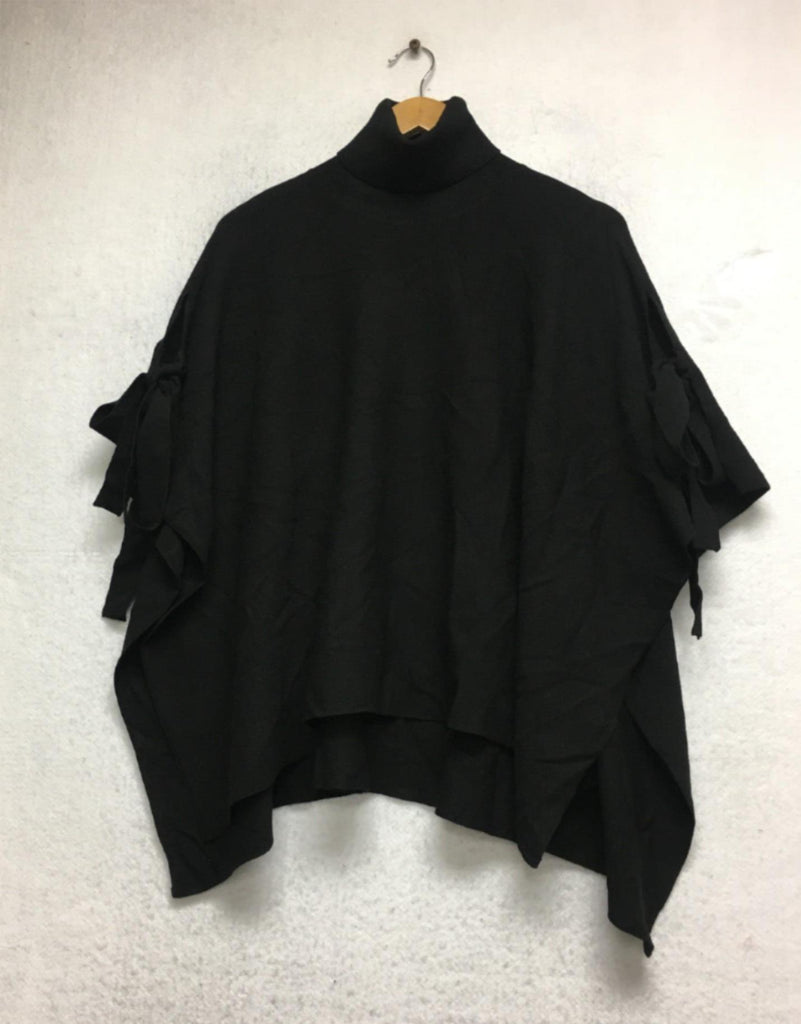 NEW MARLA WYNNE  Side Tie TNeck Poncho String Black XS/S