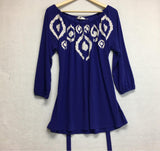 New N NATORI 3/4 Sleeve Peasant Top With Tie Belt Imperial Purple Large