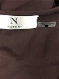 NEW N NATORI Solid Jersey Knit Tunic w/ Faux Leather Chocolate Large