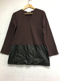 NEW N NATORI Solid Jersey Knit Tunic w/ Faux Leather Chocolate Large