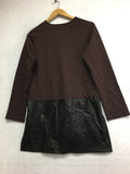 NEW N NATORI Solid Jersey Knit Tunic w/ Faux Leather Chocolate Small