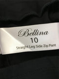 NEW BELLINA Straight Leg Side Zip Pant Black Size 10