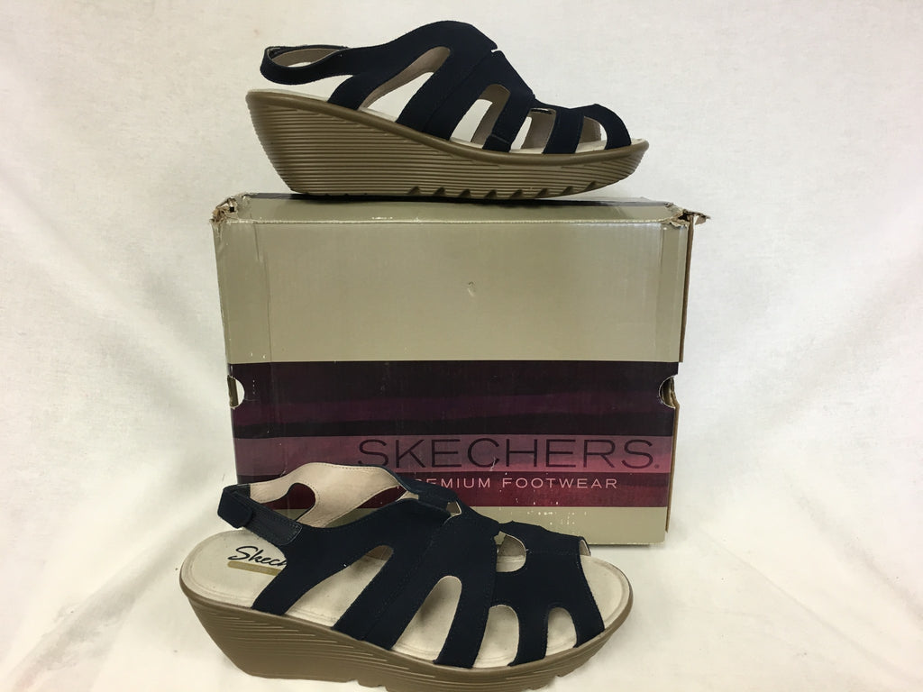 SKECHERS Women's Parallel Slingback Wedge Sandals Navy- Size 10 US