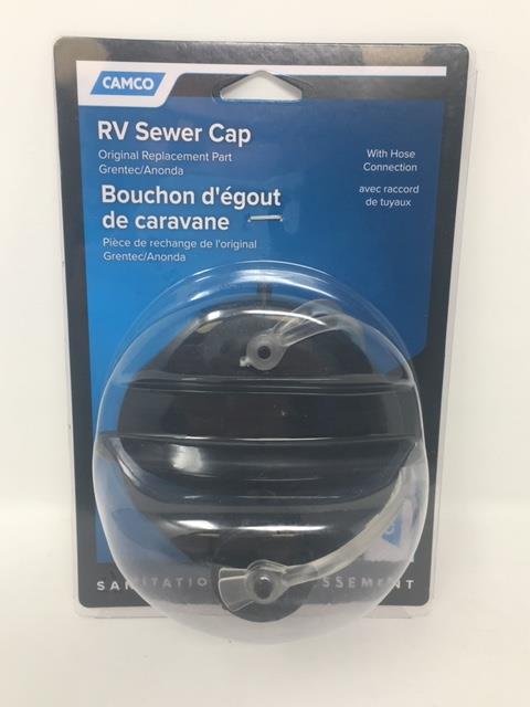 NEW Camco 39463-X RV Sewer Cap with Hose Connection