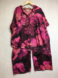 New N Natori, Stretch Silk Satin Short Sleeve PJ Set Plum Melody 2X