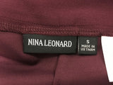 New NINA LEONARD Flat Waistband High Tech Crepe Pant With Ruffle Wine Small