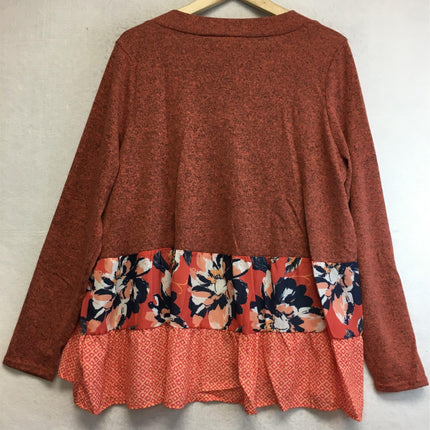 New DG2 By Diane Gilman Double Print Ruffle Cardigan Multi Medium