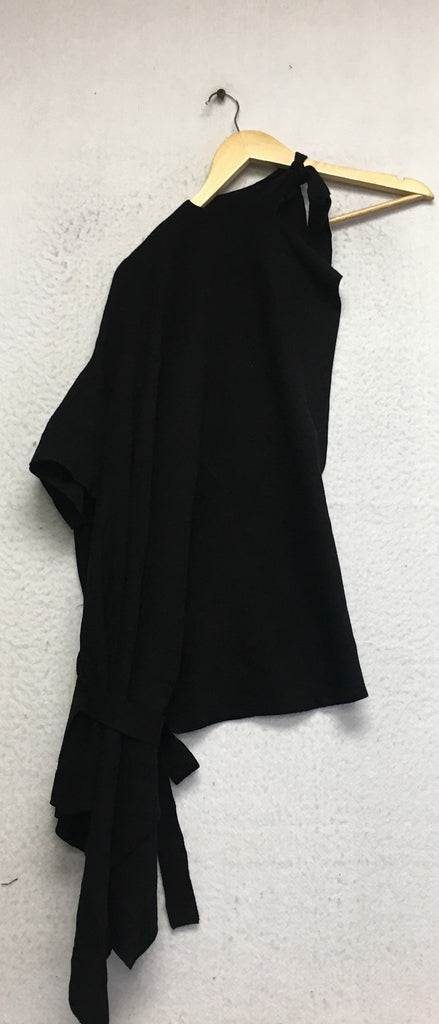 NEW MARLA WYNNE Side Tie TNeck Poncho String Black XS/S